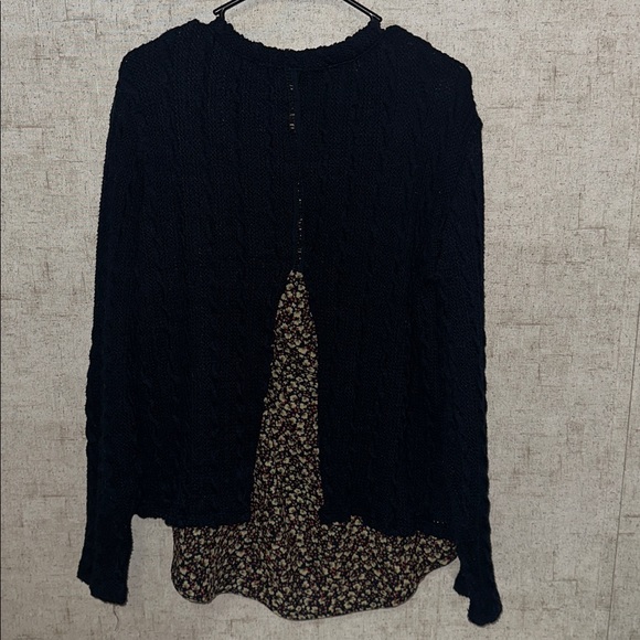 Suzanne Betro dark blue two in one Cable Knit Sweater with Floral Hem sweater - Picture 2 of 4